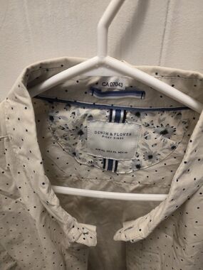 Denim & Flower Beige Shirt with Navy Dot Accents